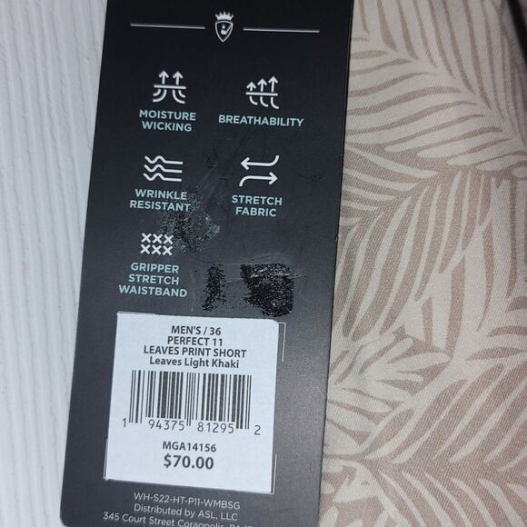 Walter Hagen Men's Perfect 11 Golf Shorts Light Khaki Leaves Sz 36 NWT - Picture 4 of 6